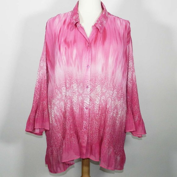 Liz & Me Tops - Liz&Me Platinum 5X 34/36W Pink Crinkle Blouse NWT